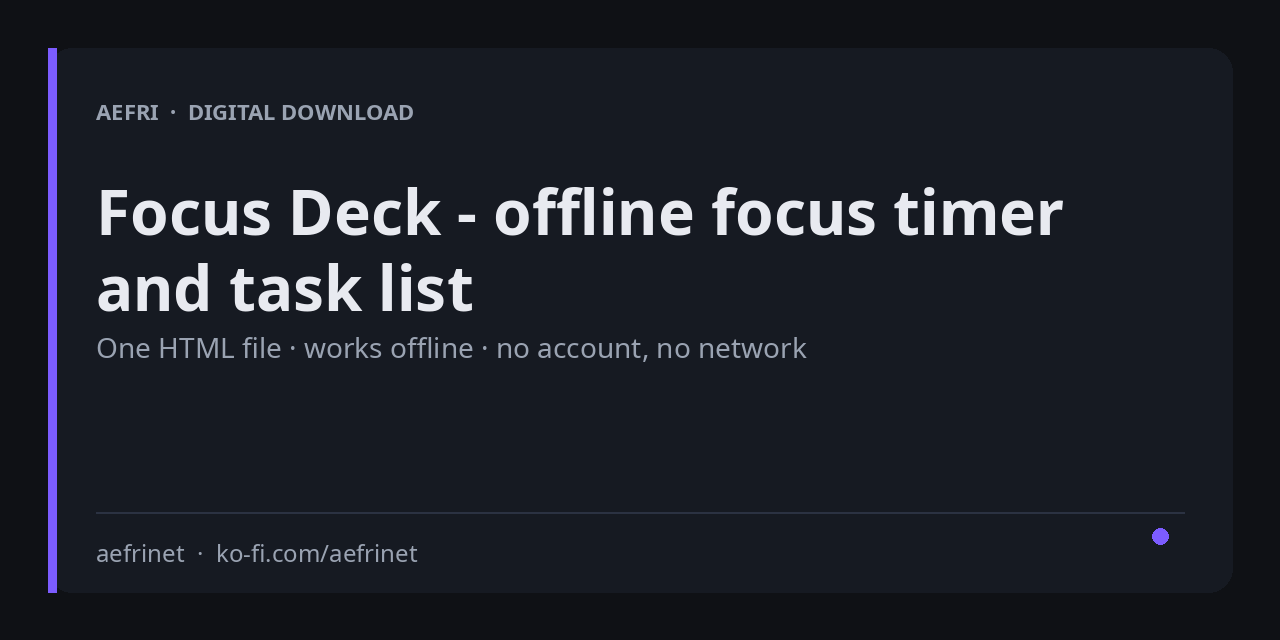Focus Deck - offline focus timer and task list - actual product preview