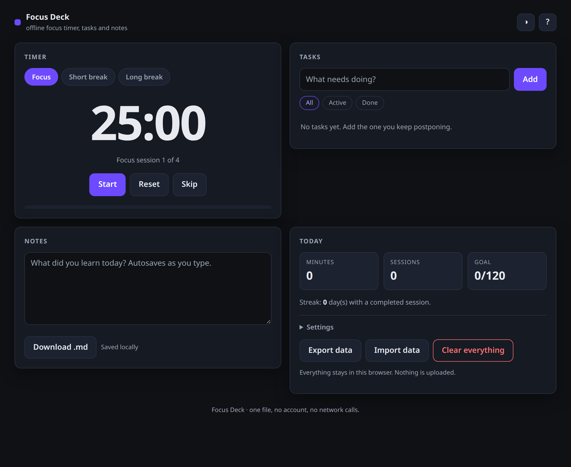 Focus Deck - offline focus timer and task list preview 2