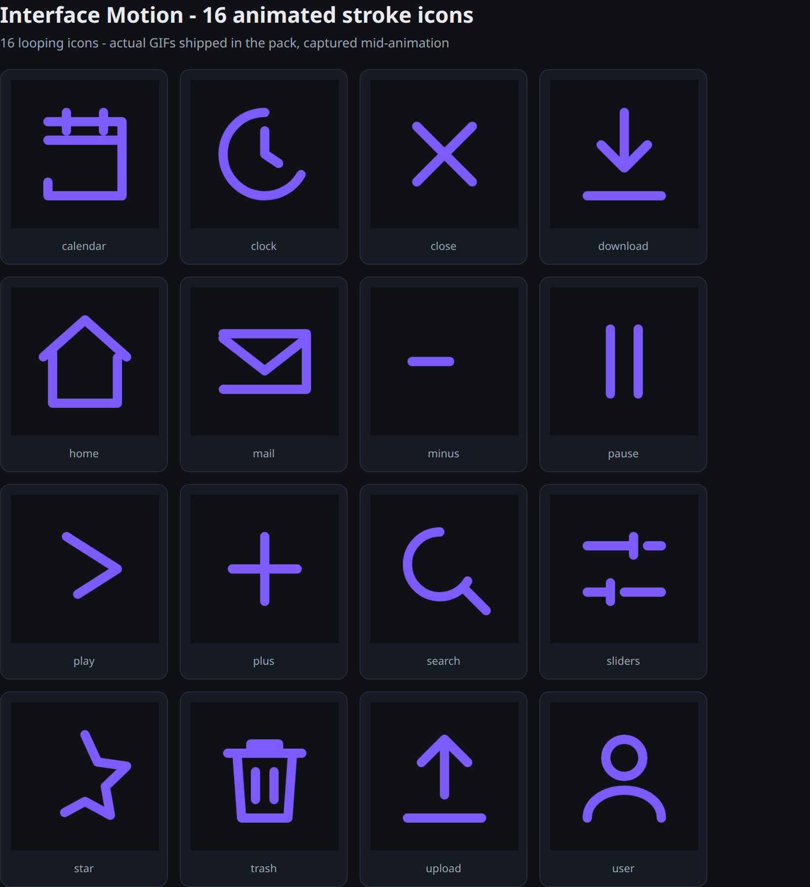 Interface Motion - 16 animated stroke icons preview 2