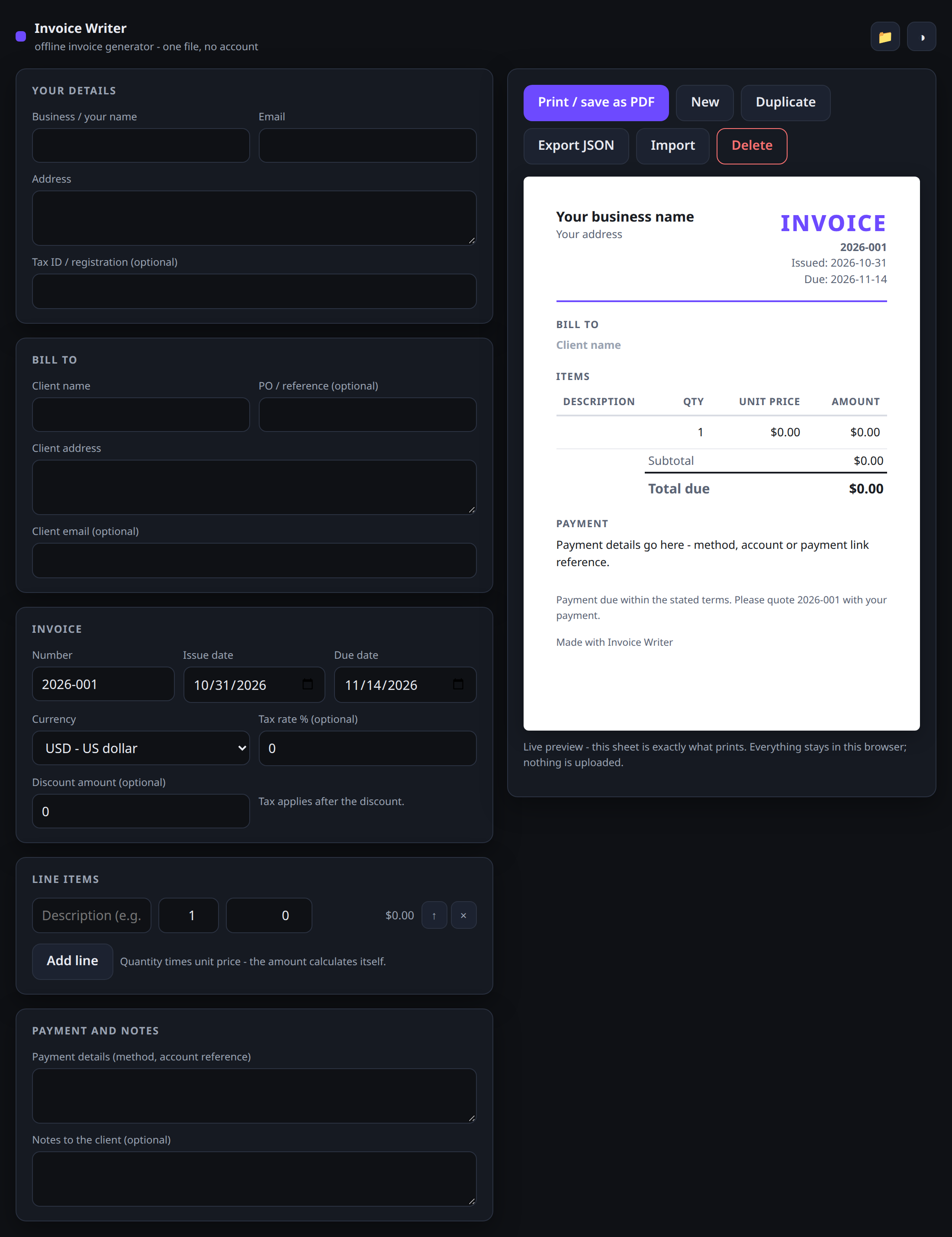 Invoice Writer - offline invoice generator preview 2