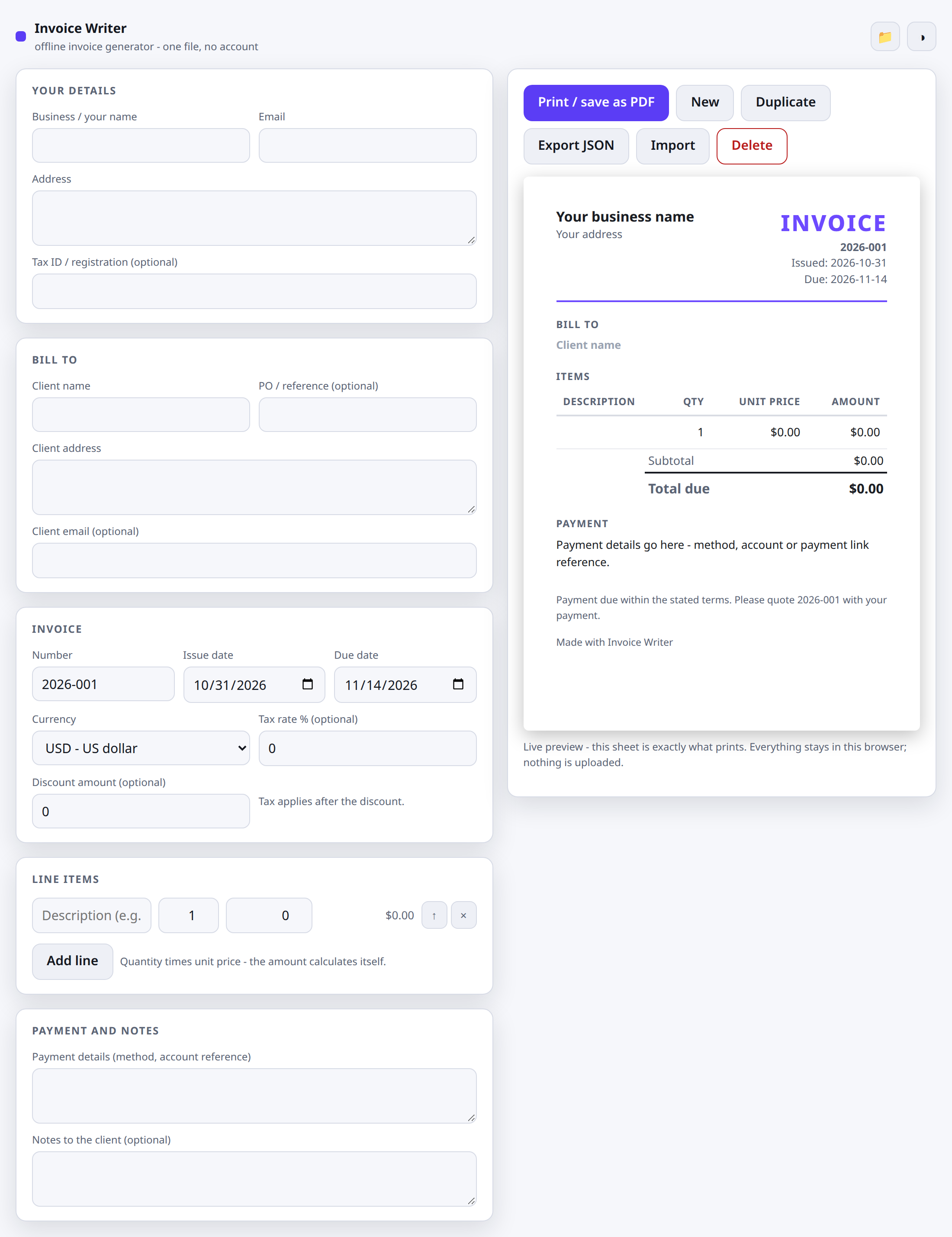 Invoice Writer - offline invoice generator preview 3